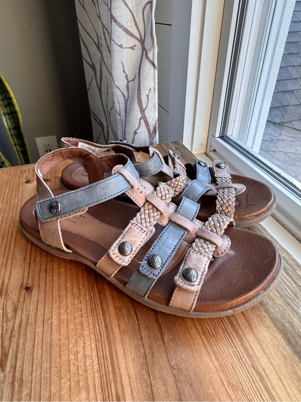 Rockport Cobb Hill Womens 7 Leather Strappy Woven Comfort Sandals Blue Tan
